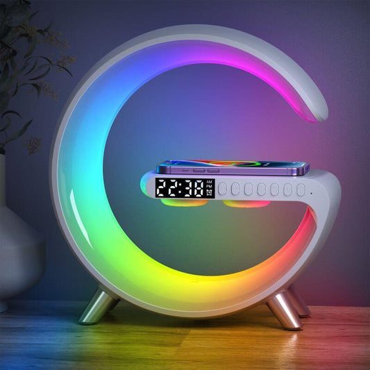 G Shaped Lamp BT-3401 wireless charger,7 color light, Alarm, Digital Clock