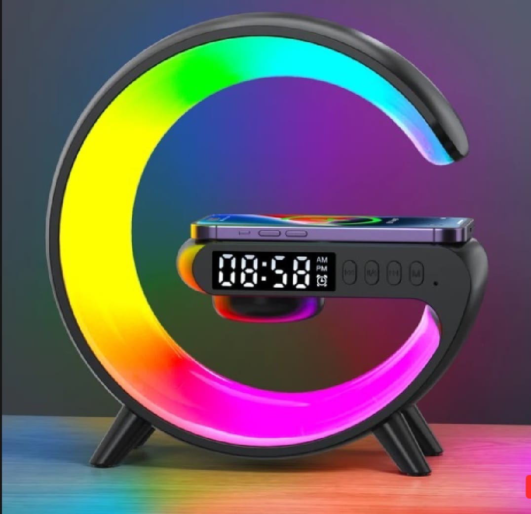 G Shaped Lamp BT-3401 wireless charger,7 color light, Alarm, Digital Clock