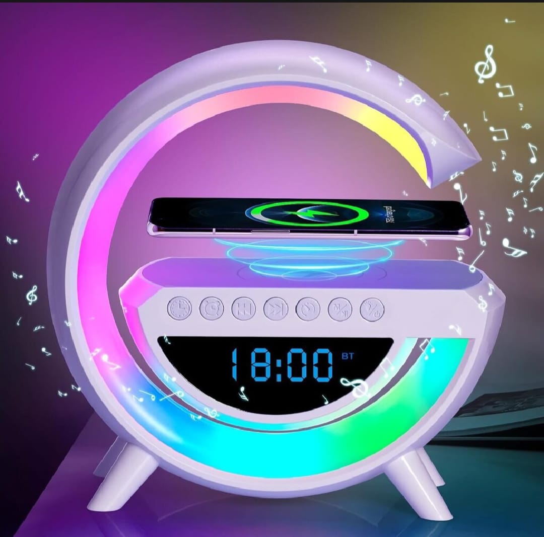 G Shaped Lamp BT-3401 wireless charger,7 color light, Alarm, Digital Clock